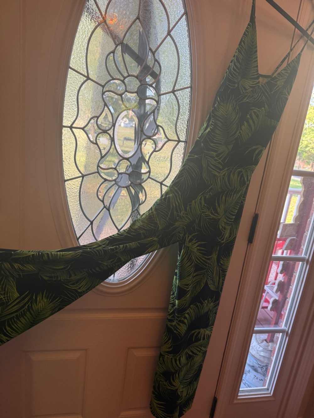 Norma Kamali Black Jumpsuit with Green Leaf Print